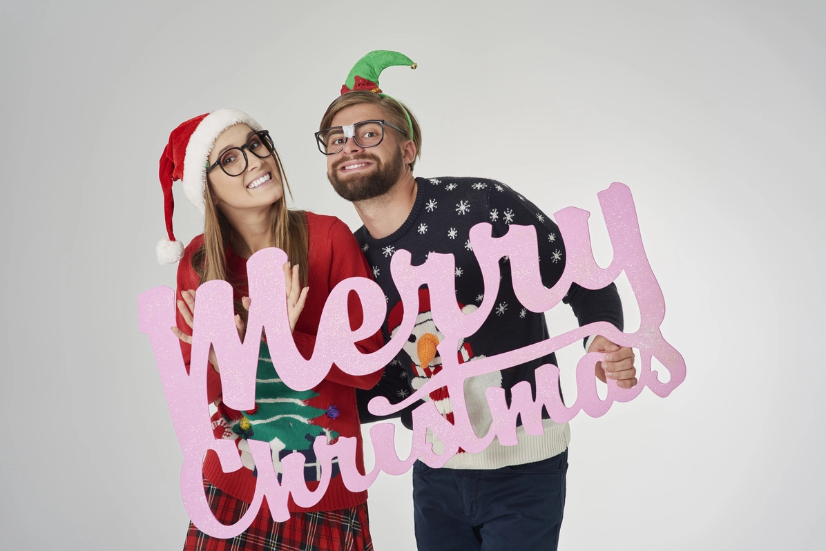 Festive Christmas photobooth props and backdrop